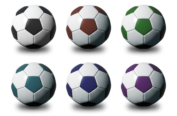 Bolas de fútbol 3D coloridas aisladas sobre fondo blanco
 - Foto, Imagen