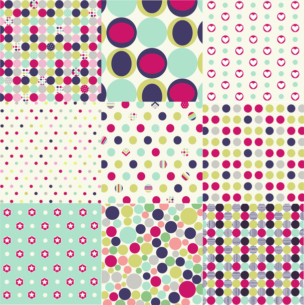 Seamless patterns, polka dot set - Vector, Image