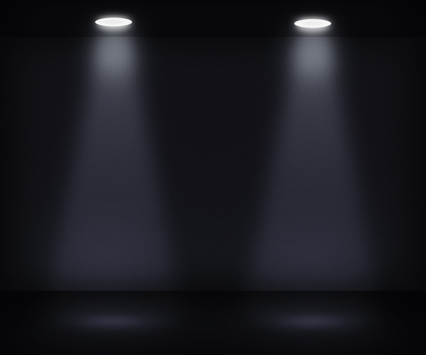 Dunkelraum mit zwei Scheinwerfern - Foto, Bild