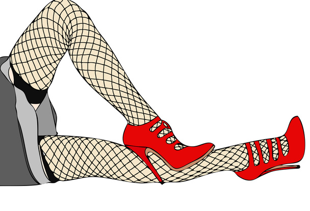 Fishnet stockings, legs and red shoes - Photo, Image