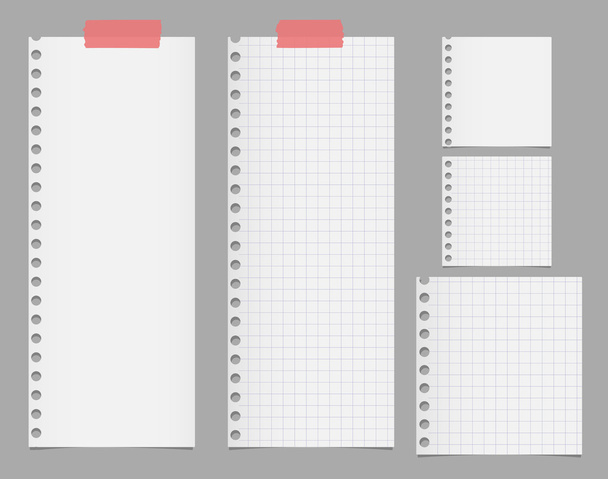 Palaset revitty valkoinen neliön muistikirja paperi ovat jumissa harmaalla pohjalla
 - Vektori, kuva