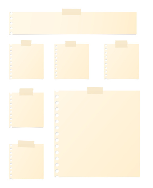 Pedaços de papel de nota marrom estão presos no fundo branco
 - Vetor, Imagem