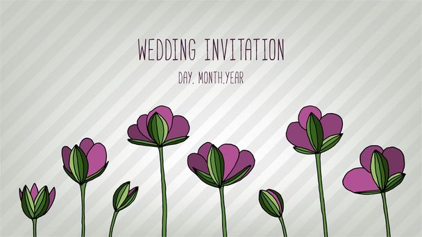 Πρόσκληση γάμου με μοβ άνθη - Διάνυσμα, εικόνα