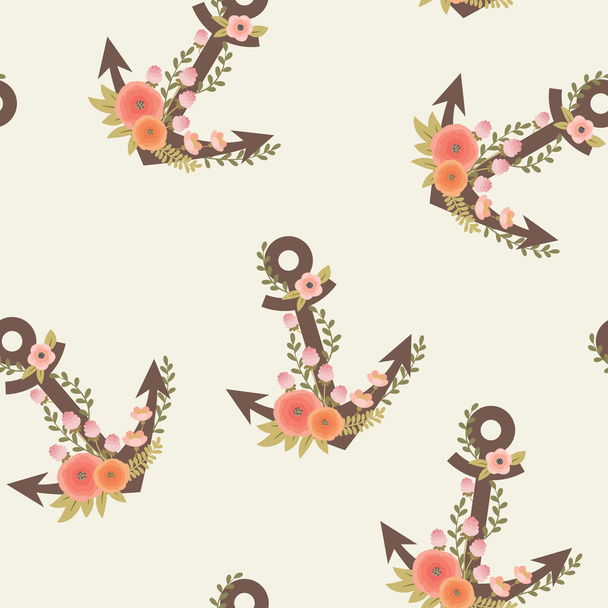 Floral anchors on cream background seamless pattern - Vektor, Bild