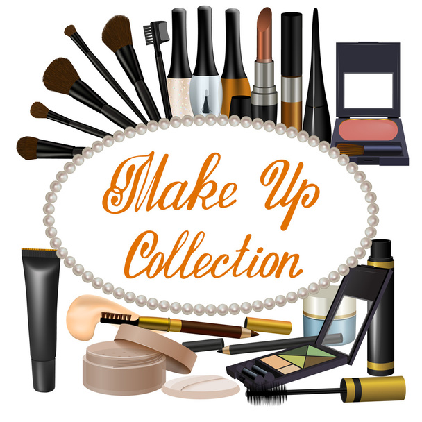 Collection of brown shades cosmetics items - Vector, afbeelding