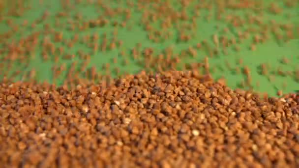 Buckwheat on a green background. Slow motion. Close-up. Horizontal pan. 2 Shots - Footage, Video