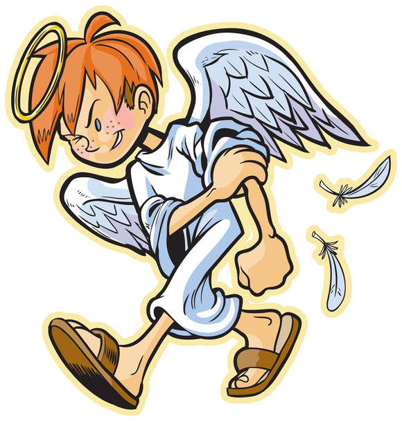 scrappy angel with red hair vector clip art - Vettoriali, immagini