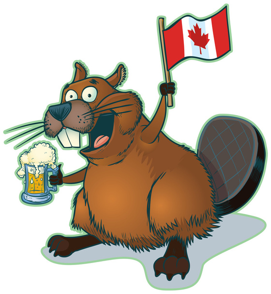 ビールとカナダ国旗漫画ビーバー - ベクター画像
