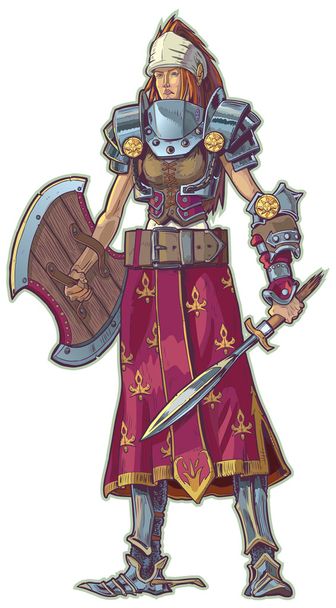 Mujer guerrera con pelo rojo Vector Dibujos animados Clip Art Illustration
 - Vector, Imagen