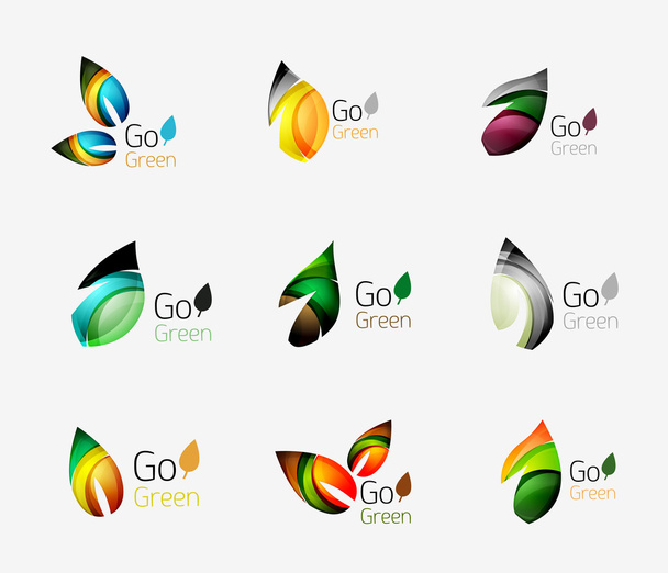 Conceptos de naturaleza geométrica coloridos - logotipos de hojas abstractas, iconos multicolores, conjunto de símbolos
 - Vector, imagen