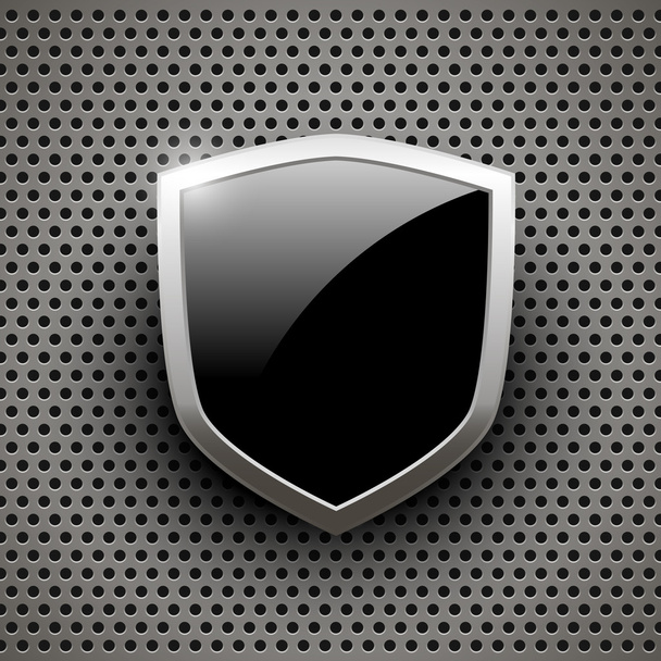 Black shield on abstract background - Vector, Image