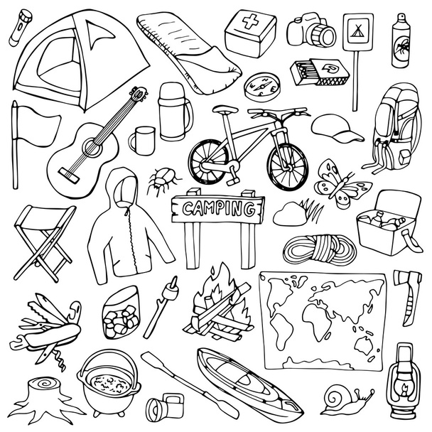 Hand drawn camping set - Vector, afbeelding