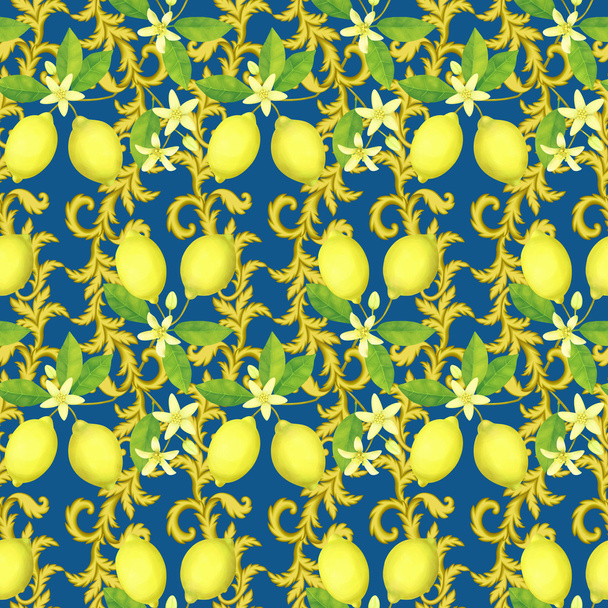 Seamless Pattern with Lemons - Fotó, kép