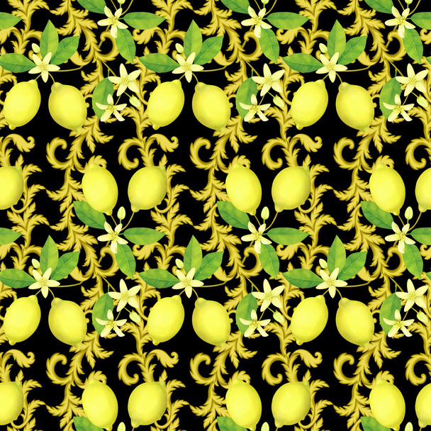 Seamless Pattern with Lemons - Fotoğraf, Görsel