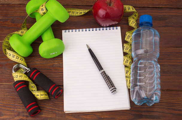 Workout and fitness dieting copy space diary. Healthy lifestyle concept. - Fotoğraf, Görsel