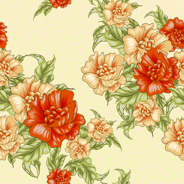 Винтажный узор с оранжевыми розами
 - Вектор,изображение