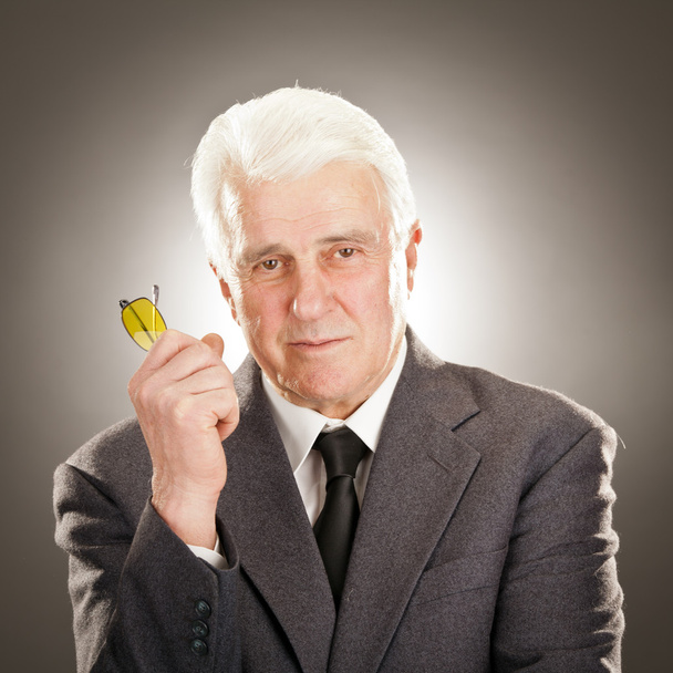 Senior businessman portrait with glasses isolated on grey - Photo, Image