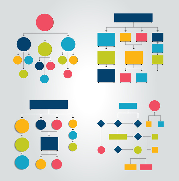 Schemi di flusso. Set di 6 schemi di flusso, diagrammi. Semplicemente colore modificabile. Elementi infografici
. - Vettoriali, immagini
