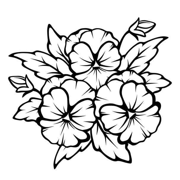 Pansy flowers black contours. Vector illustration. - Vecteur, image