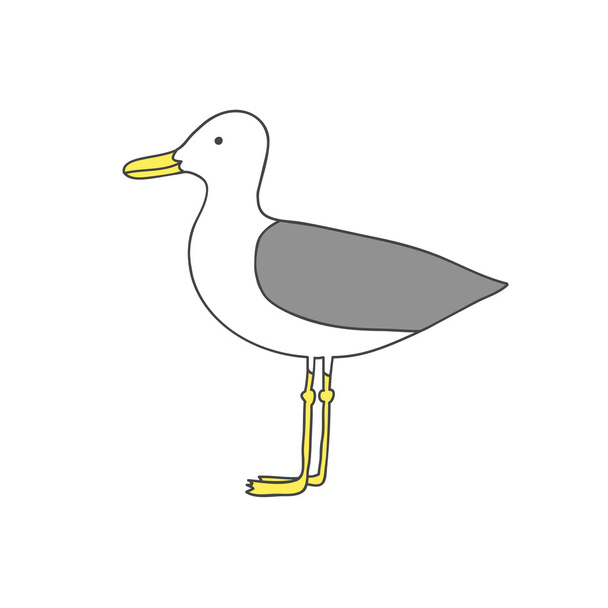 Hand drawn cartoon seagull. Isolated. On white background. Vector flat illustration - Вектор,изображение