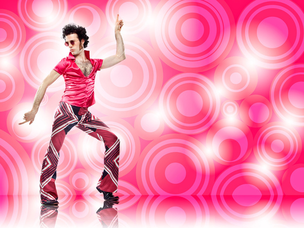 1970s vintage man dance with pink background - Foto, afbeelding