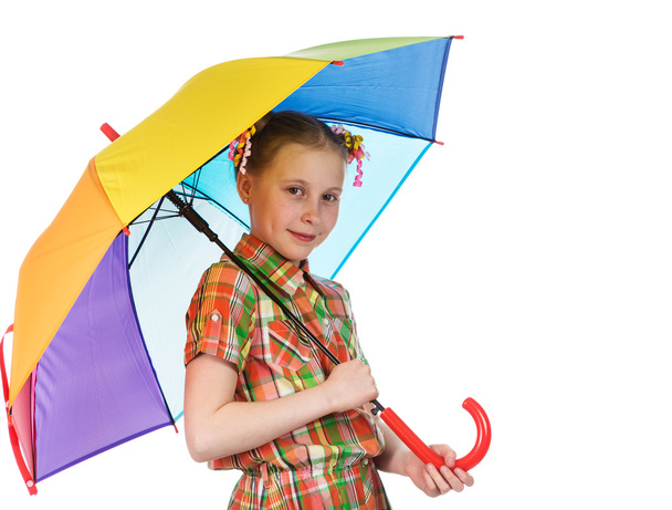 Cute fashionable teen girl with iridescent umbrella - Фото, зображення