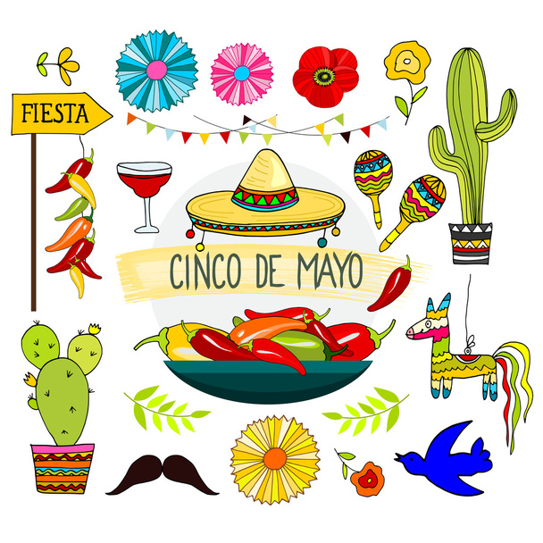 Mexicaanse cinco de mayo vakantie elementen - Vector, afbeelding