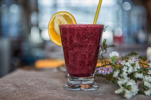 smoothie from blueberry banana and orange juice - Foto, imagen