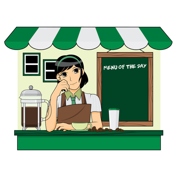 Cute Barista on The Coffee Shop - Vector, Image