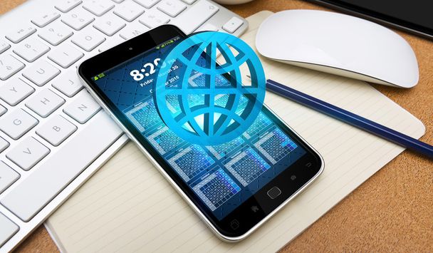 Icona web blu sul telefono cellulare
 - Foto, immagini