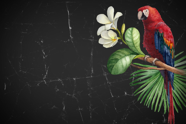  illustration of tropical flowers and a bird  - Foto, Bild