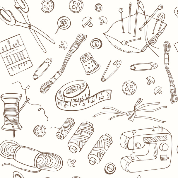 Sewing and Knitting tools seamless pattern - Vector, afbeelding