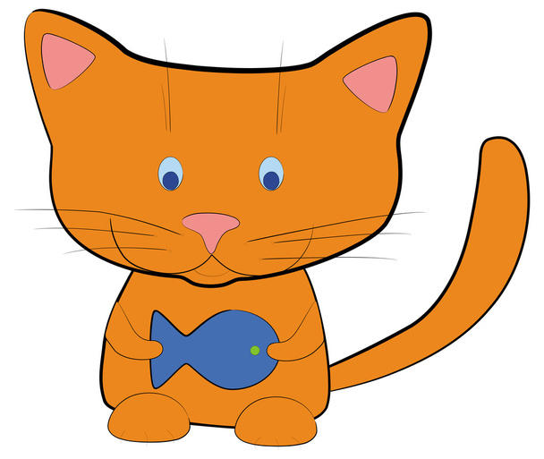Cat with fish - Vector, afbeelding