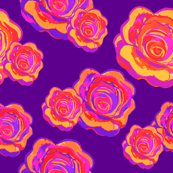 roses seamless pattern on violet background. vector illustration - Vettoriali, immagini