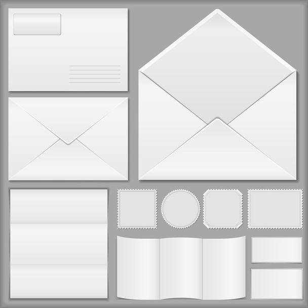Envelopes, paper and postage stamps - Vektor, Bild