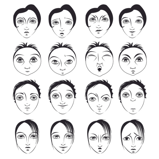 Лица с различными эмоциями - иллюстрации
 - Вектор,изображение