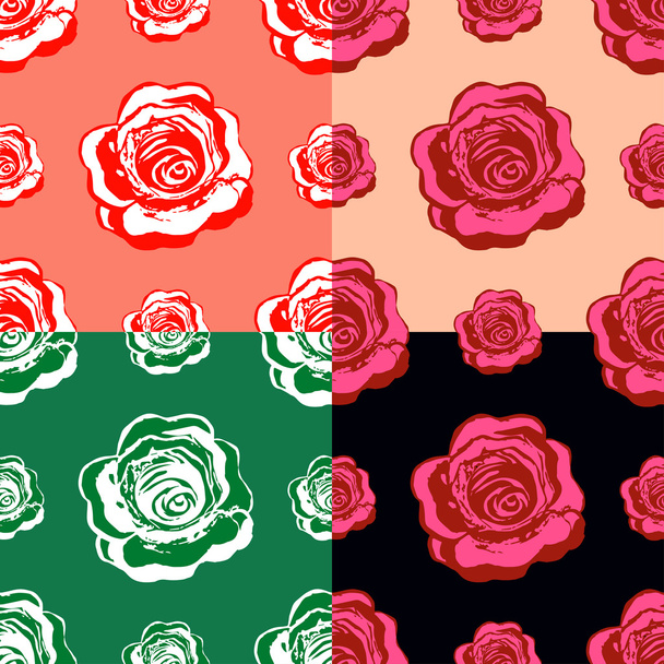 set of seamless pattern of pink roses. vector illustration - Vektör, Görsel