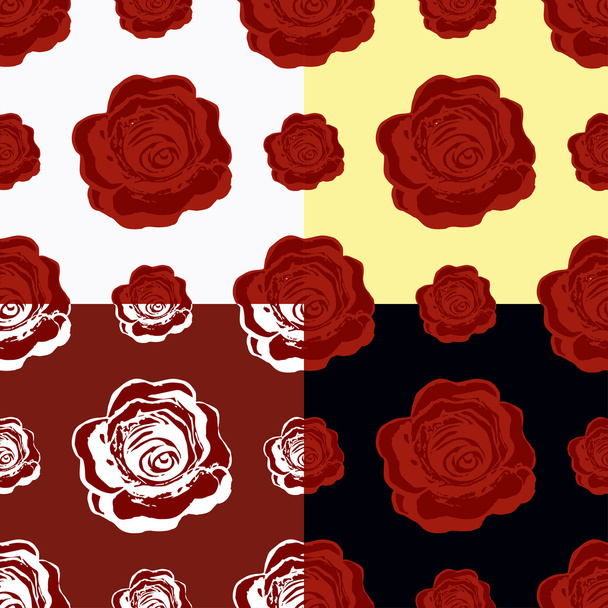set of seamless pattern of maroon roses. vector illustration - Vektör, Görsel