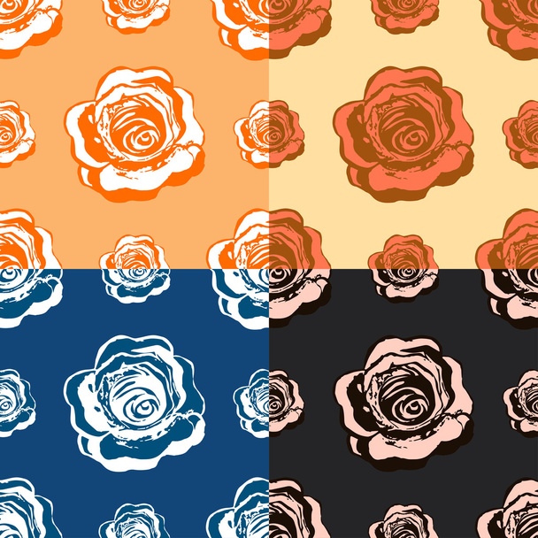 set of seamless pattern of roses on a color background. vector i - Вектор,изображение