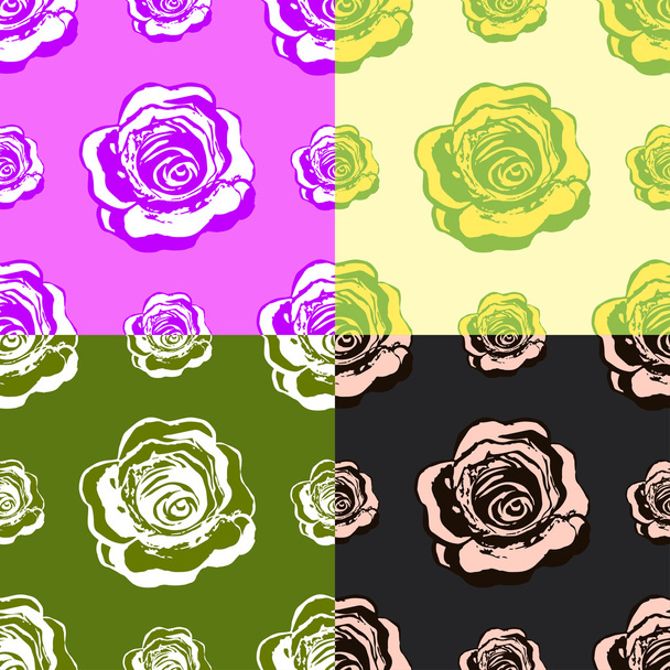set of roses pattern seamless green on a colored background. vec - Vektör, Görsel