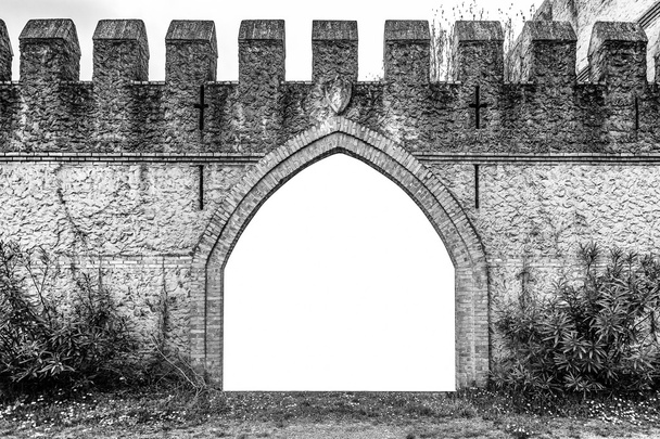 Πύλη της μεσαιωνικό κάστρο λευκό απομονωθεί. - Φωτογραφία, εικόνα