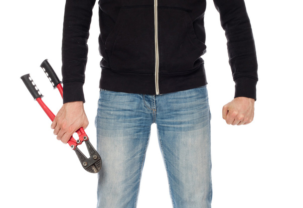 Robber with red bolt cutters - Fotoğraf, Görsel
