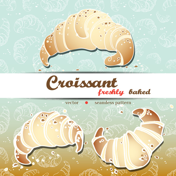 Isolated vector croissant set and croissants seamless pattern - Vecteur, image