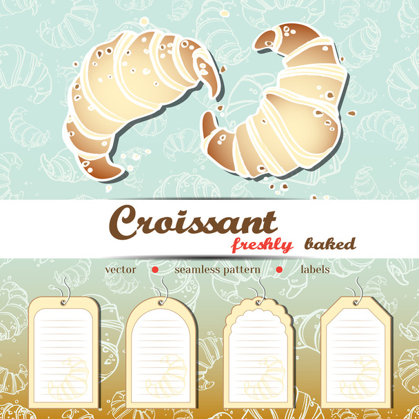 Isolated vector croissant and croissants labels set. Croissant seamless pattern. - Vektor, obrázek