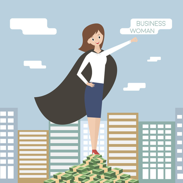Business woman. Team leader, boss, hero woman. Superhero business lady. Vector illustration.  - Vector, Image