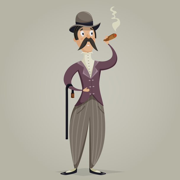 Gentleman with cigar and stick. Funny cartoon character. Vector illustration in retro style - Vektor, obrázek