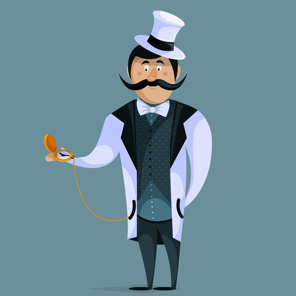 Gentleman with pocket watch on chain. Funny cartoon character. Vector illustration in retro style - Vettoriali, immagini