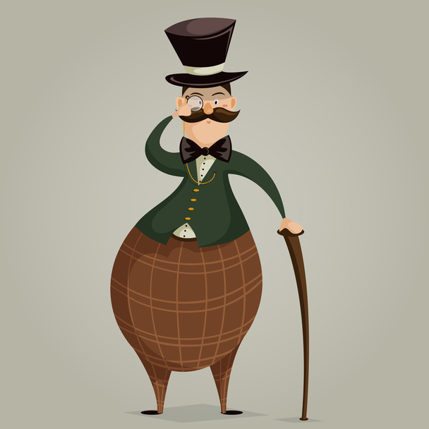 Gentleman with monocle and stick. Funny cartoon character. Vector illustration in retro style - Vector, Image