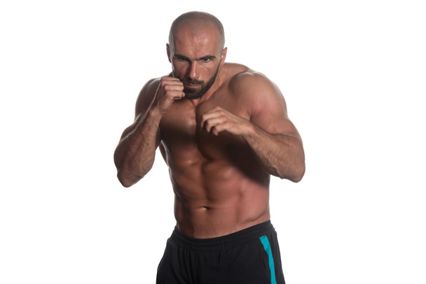 Boxing Workout Over White Background Isolated - Foto, Bild