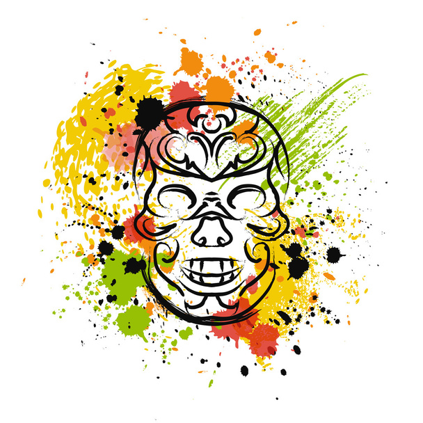 Totenkopf mit Spritzern im Aquarell-Stil. mexikanischen traditionellen Stil Farben. Vektorillustration - Vektor, Bild